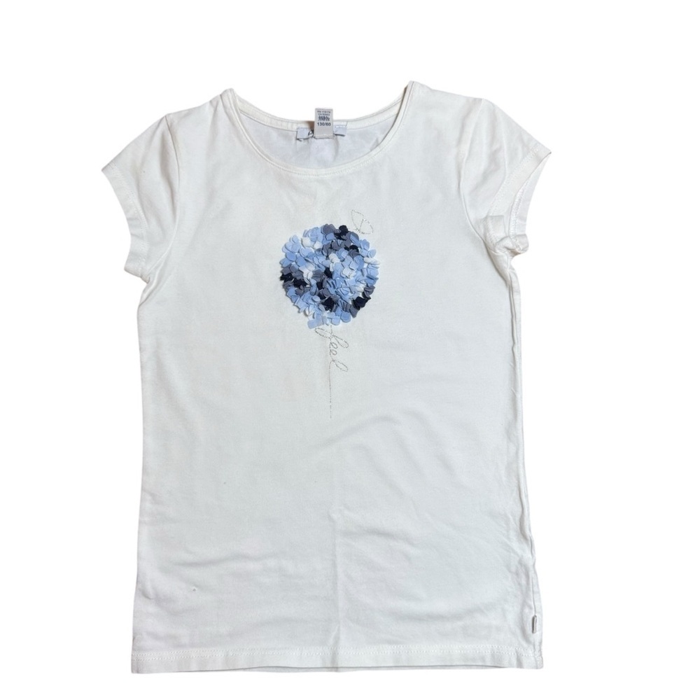 Okaïdi Girls Short Sleeve White Tee with 3D Floral Design – Size 8Y